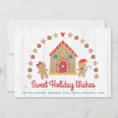 Schattig peperkoek huis lieve wensen rustiek hout feestdagenkaart (Voorkant)