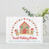 Schattig peperkoek huis lieve wensen rustiek hout feestdagenkaart (Staand voorkant)