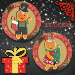 Schattig peperkoek Lady Christmas Ronde Sticker<br><div class="desc">Schattige peperkoek dame,  gekleed voor de feestdagen. Het ontwerp van deze stickers zal elke lach opwekken. Deze stickers zullen uw vakantiekaarten met een groot gejuich verzenden.</div>