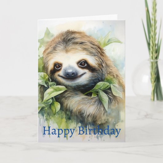 Schattig Persoonlijk Aquarel Luiaard Ontwerp Kaart (Voorkant)