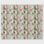 Schattig Piebald Pitbull Christmas Pups Mint Green Cadeaupapier (Vlak)