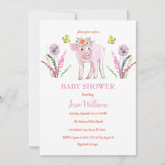 Schattig Piggy Baby shower Biglet Meisje Boerderij Kaart (Voorkant)