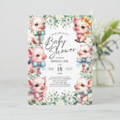 Schattig Pigs Greenery Baby shower Uitnodiging (Staand voorkant)
