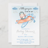 Schattig pinguïn blauw thema baby boy douche kaart (Voorkant)