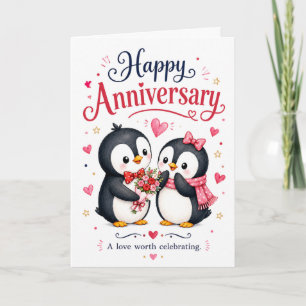 Schattig Pinguïn Koppel Gelukkig Jubileum Kaart