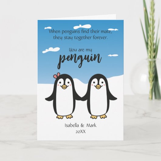 Schattig Pinguïn Koppel, Op Maat Gemaakte Valentij Kaart (Voorkant)