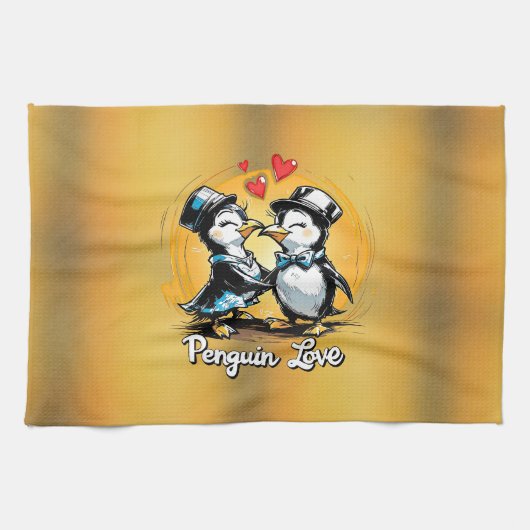 Schattig Pinguïn Koppel Theedoek (Horizontaal)