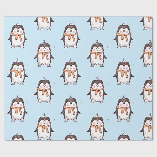 SCHATTIG PINGUÏN LICHTBLAUW WIKKELPAPIER CADEAUPAPIER (Vlak)