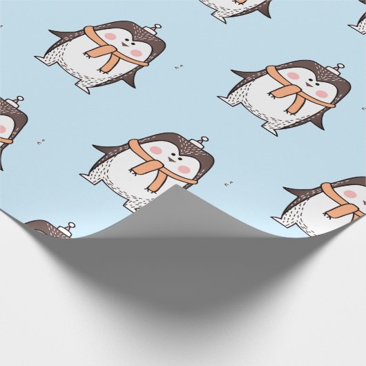 SCHATTIG PINGUÏN LICHTBLAUW WIKKELPAPIER CADEAUPAPIER (Hoek)