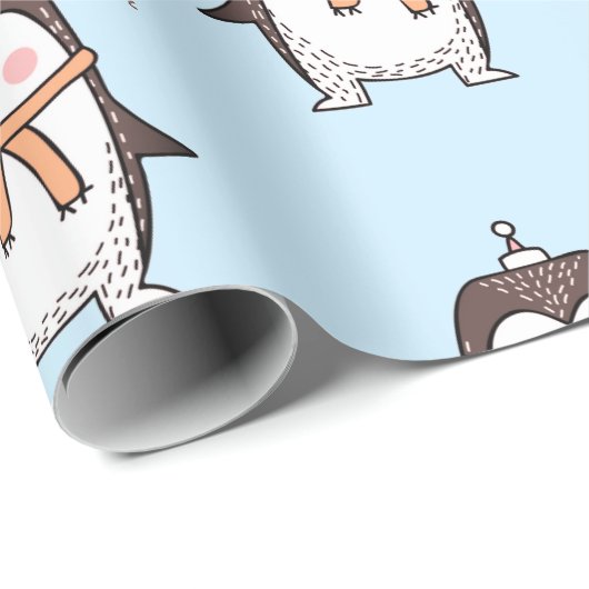 SCHATTIG PINGUÏN LICHTBLAUW WIKKELPAPIER CADEAUPAPIER (Rol Hoek)
