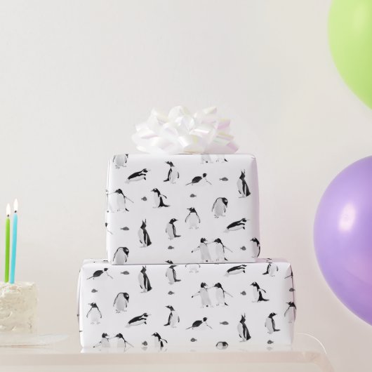 Schattig pinguïns monochroom patroon cadeaupapier (Feestgeschenken)
