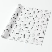 Schattig pinguïns monochroom patroon cadeaupapier (Uitgerold)