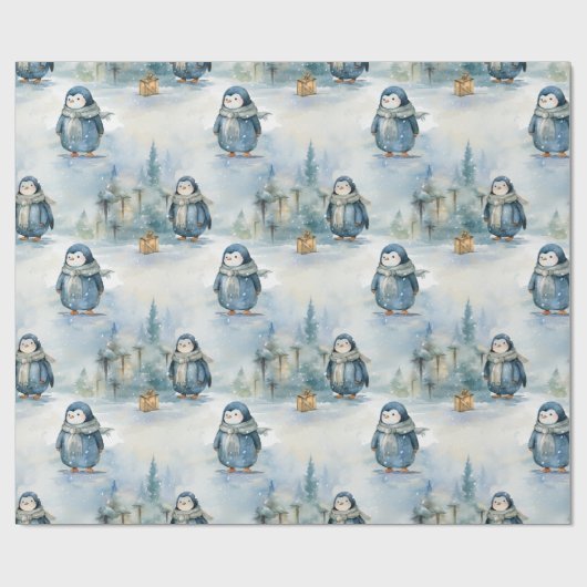 Schattig pinguïns winter design, geschilderd als t cadeaupapier (Vlak)
