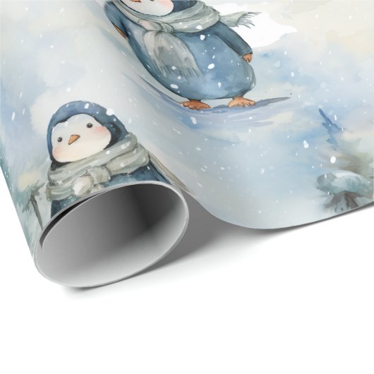 Schattig pinguïns winter design, geschilderd als t cadeaupapier (Rol Hoek)