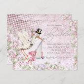 Schattig  Pink Stork Baby shower Kaart (Voorkant / Achterkant)