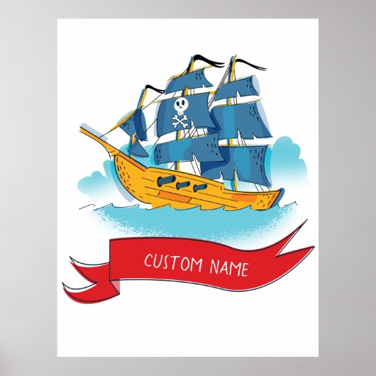 Schattig Piratenschip Cartooneske tekst Poster (Voorkant)