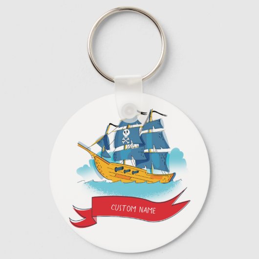 Schattig Piratenschip Tekst aanpassen Sleutelhanger (Voorkant)