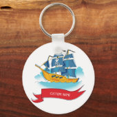 Schattig Piratenschip Tekst aanpassen Sleutelhanger (Voorkant)