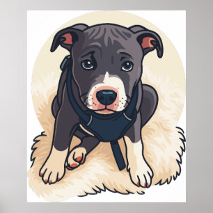 Schattig Pitbull Puppies Hond Cartoon Ontwerp Poster