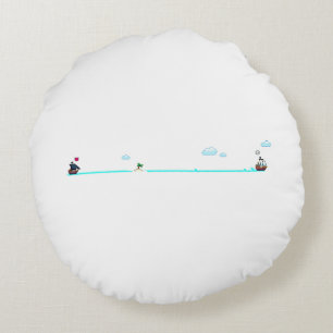 Schattig Pixel Art Piratenschip Jaagt Koopvaardijs Rond Kussen