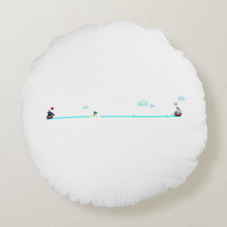 Schattig Pixel Art Piratenschip Jaagt Koopvaardijs Rond Kussen