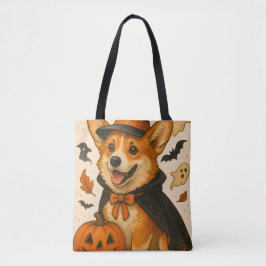 Schattig plezier Halloween Corgi Jack-O-Lantern Tote Bag