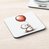 Schattig pluizig eendje met rode ballon bier onderzetter (Linkerzijde)