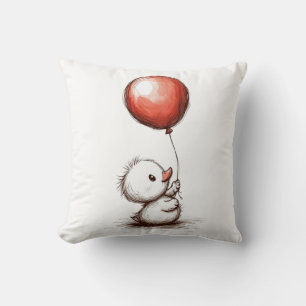 Schattig pluizig eendje met rode ballon kussen