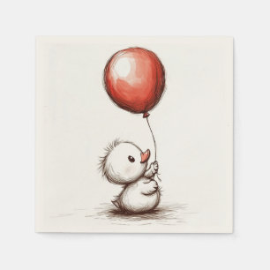 Schattig pluizig eendje met rood ballonpapier servet