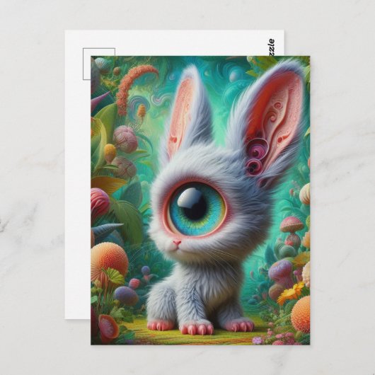 Schattig pluizig eenogig konijn briefkaart (Voorkant / Achterkant)