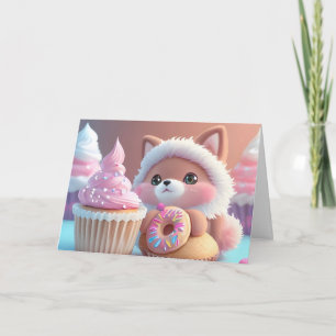 Schattig pluizig Kat Donuts Cupcakes Blank Kaart