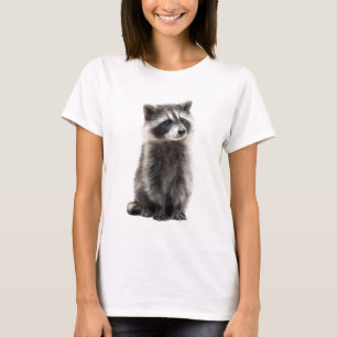 Schattig Pluizige Wasbeer Bandiet Portret Vrouwen T-shirt