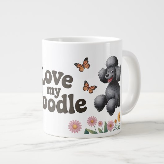 Schattig Poedel Lover Design met Zonnebloemen Grote Koffiekop (Voorkant rechts)
