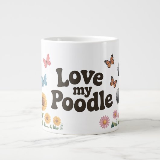 Schattig Poedel Lover Design met Zonnebloemen Grote Koffiekop (Voorkant)