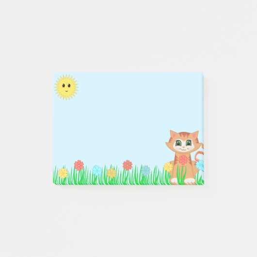 Schattig poes katje op lichtblauw post-it® notes (Voorkant)