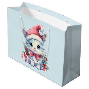 Schattig poesje in een kerstmuts groot cadeauzakje
