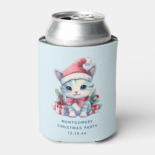Schattig poesje in een kerstmuts kerstfeest blikjeskoeler