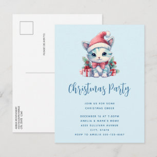 Schattig poesje in een kerstmuts kerstfeest uitnodiging briefkaart