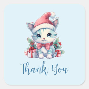 Schattig poesje in een kerstmuts Kerstmis Bedankt Vierkante Sticker