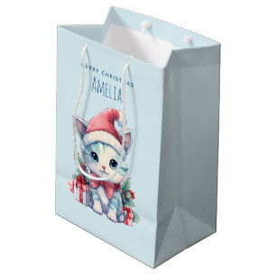 Schattig poesje in een kerstmuts medium cadeauzakje