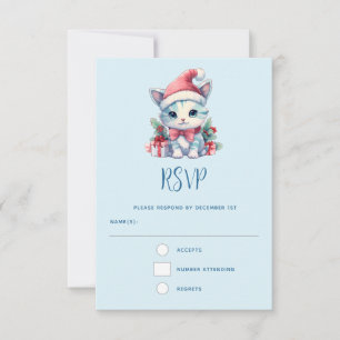 Schattig poesje in een kerstmuts RSVP kaartje