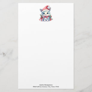 Schattig poesje in een kerstmuts voor Kerstmis Briefpapier