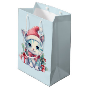 Schattig poesje in een kerstmuts voor Kerstmis Medium Cadeauzakje