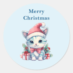 Schattig poesje in een kerstmuts, vrolijk kerstfee ronde sticker
