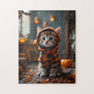 Schattig poesje in een zwart en oranje jasje met H Legpuzzel