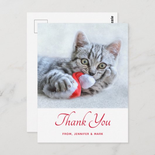 Schattig poesje kat bijt in rode kerstman hoed Ker Briefkaart (Voorkant / Achterkant)