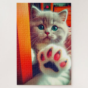 Schattig Poesje Klauw Slag Close-up Portret Legpuzzel