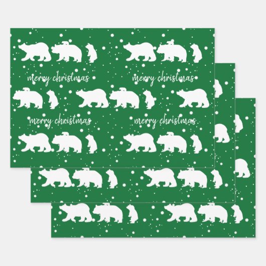 Schattig Polar Beer Familie kerstgroen Inpakpapier Vel (Set)