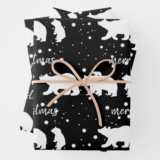 Schattig Polar Beer: Kerstmis zwart Inpakpapier Vel (In situ)