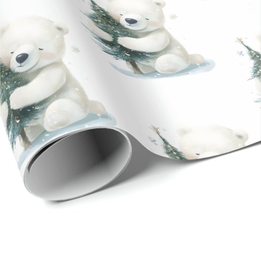 Schattig Polar Beer Knuffelen Kerstboom, Schattige Cadeaupapier (Rol Hoek)